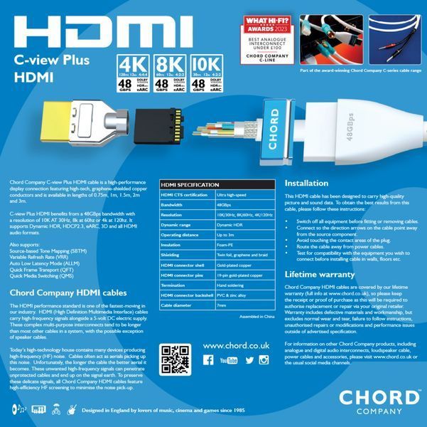 Кабель CHORD C-view Plus HDMI 8k (48Gbps) 1m 1016 фото Кабель CHORD C-view Plus HDMI 8k (48Gbps) 1m 1016 фото