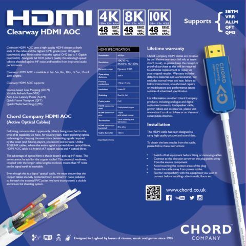 Кабель CHORD Clearway HDMI AOC 8k (48Gbps) 5m 1018 фото