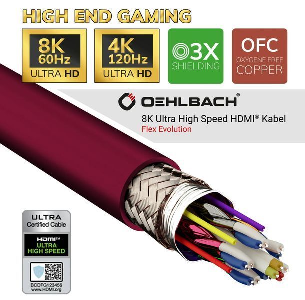 Кабель HDMI Oehlbach Flex Evolution UHD, 2.0м, бордовий 1142 фото